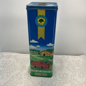 Old Charter Kentucky Bourbon Collectible Tin Container With Farmhouse Scene